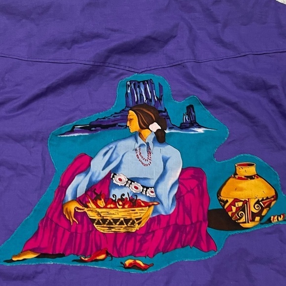 Vintage Purple Western Indian Tribal Aztec Rancher Cowboy Pearl Snap Shirt - Picture 4 of 5